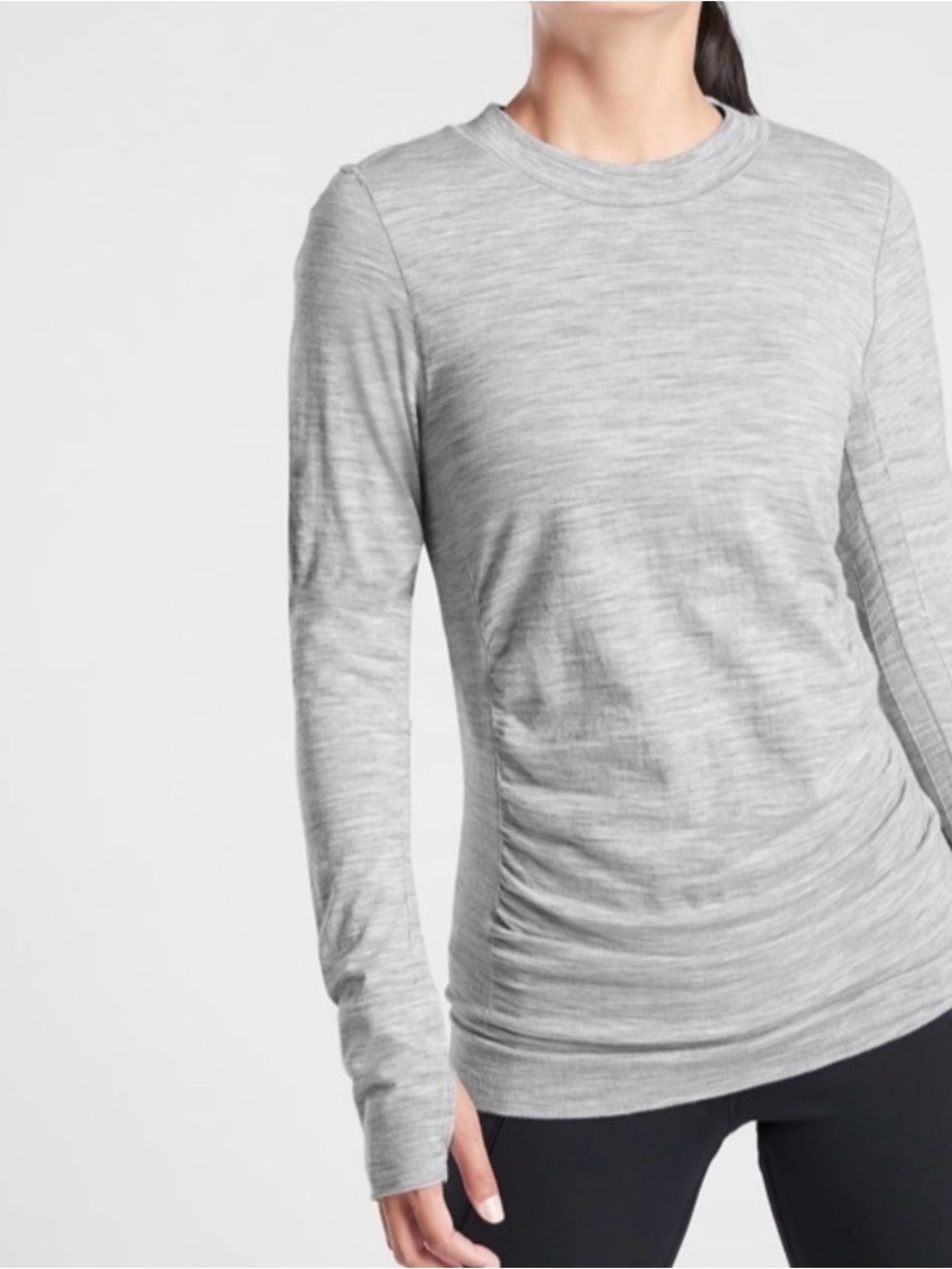 Athleta Ascent Seamless Top Wool Blend Pointelle Stitching HEATHER GREY
